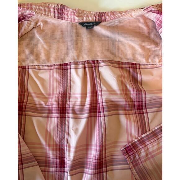 Eddie Bauer Ladies Short Sleeve Adventure Top, Peach Starling Plaid XL - Picture 7 of 16